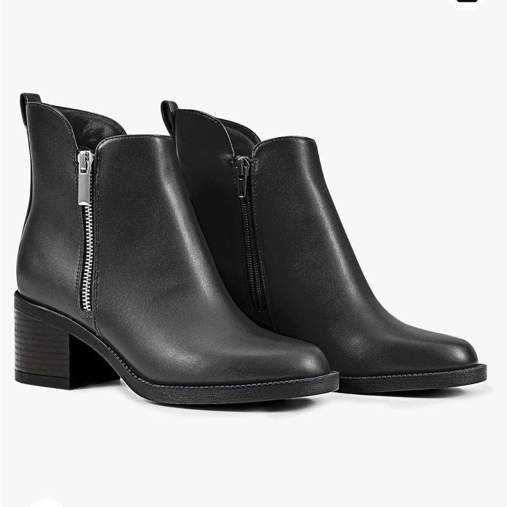 Black Ankle Boots Round Toe Low Chunky Block Heel Non-Slip Comfortable Neutral